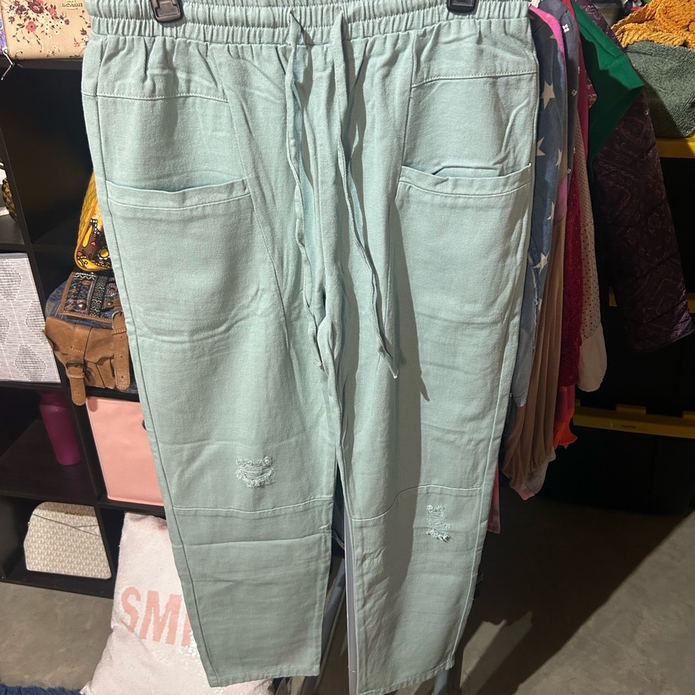 Womens Casual Drawstring Pants - Light Sage